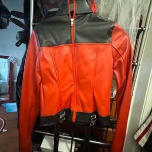 Stylish Red and Black Women's straight Jacket